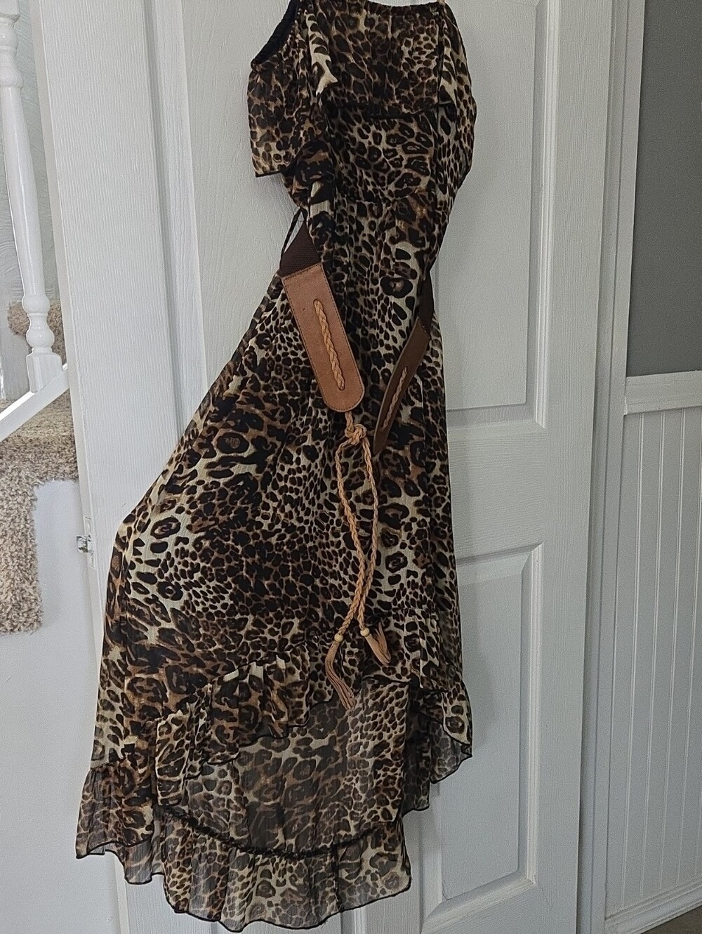 Leopard Print Ruffle Maxi Dress - Brown/Black